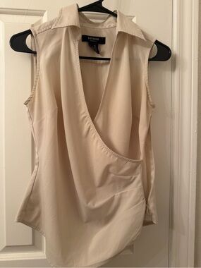 Express Cream Sleeveless Wrap-Style Collared Cami